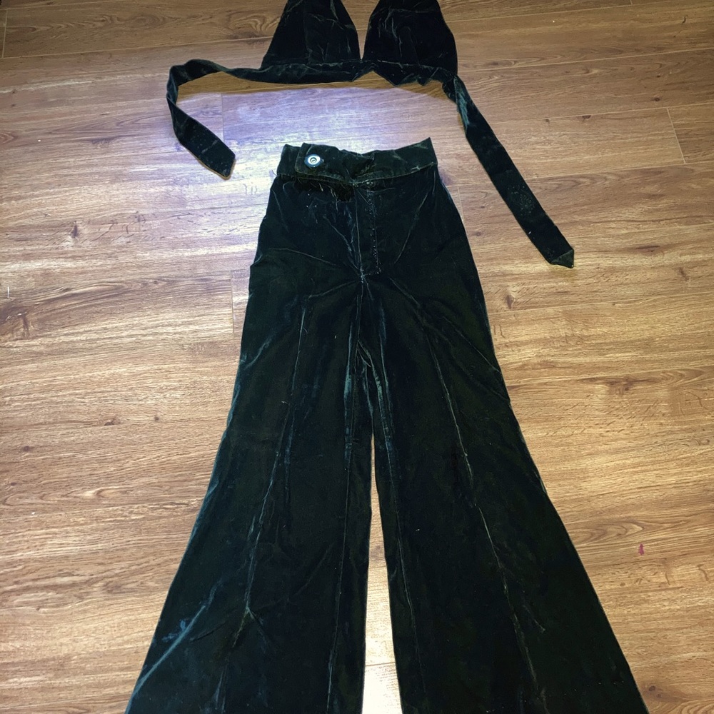 Vintage Emerald Green 2pc Bell Bottoms & Halter